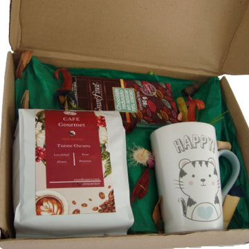 Caja de regalo con café y chocolate para regalar. Regalos para los amantes del café. Enviamos a domicilio.